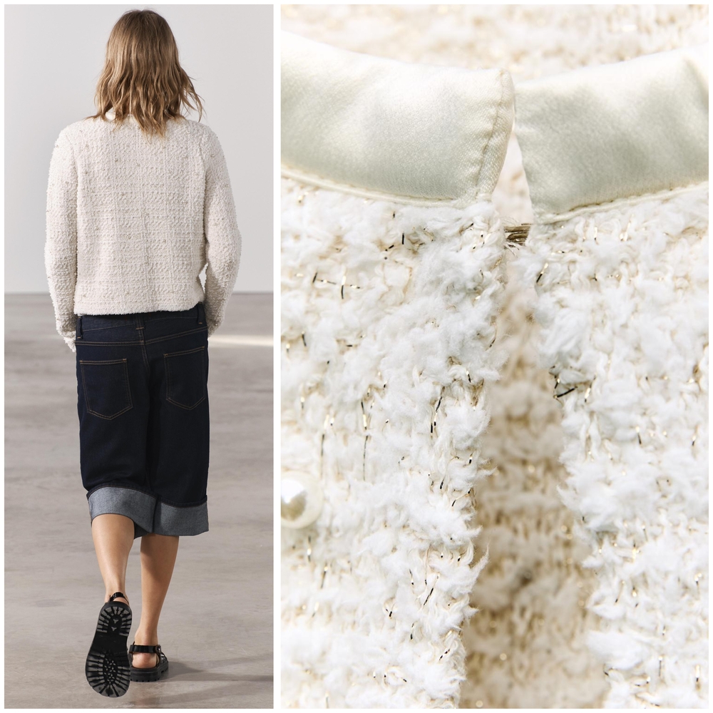 NWT, Zara Cream Textured Embellished Jacket - Picture 4 of 5